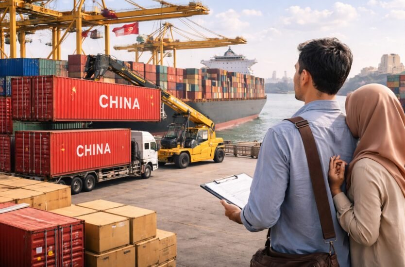 Observing port activity at sunset